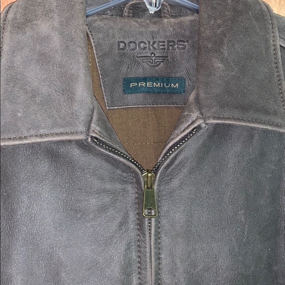 Men’s Dockers premium leather jacket coat zip up S